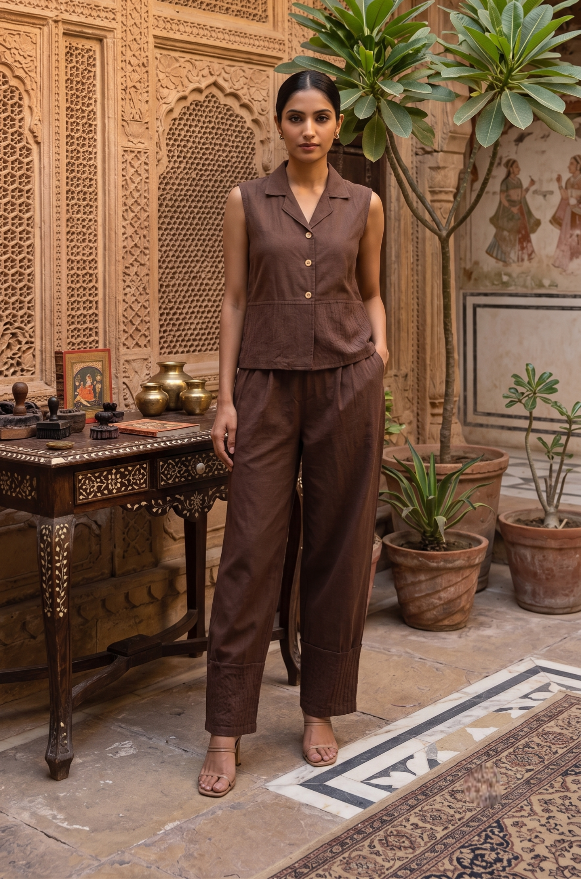 Chocolate Brown Cotton Co-ord Set for Women