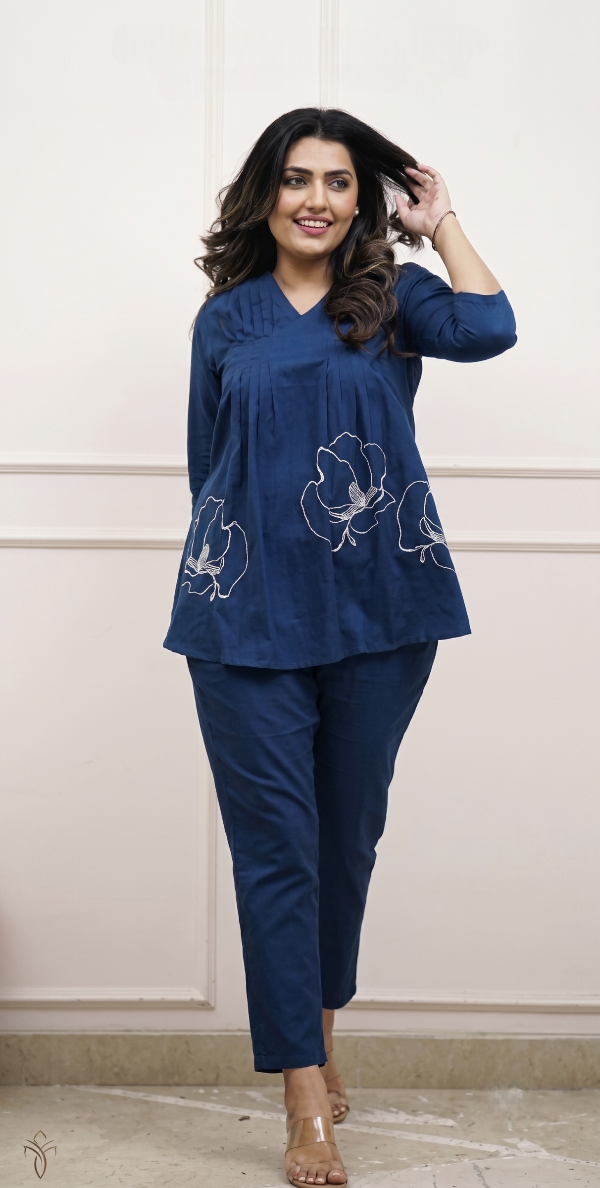 Rust Embroidered Pleated Tunic Co-ord Set