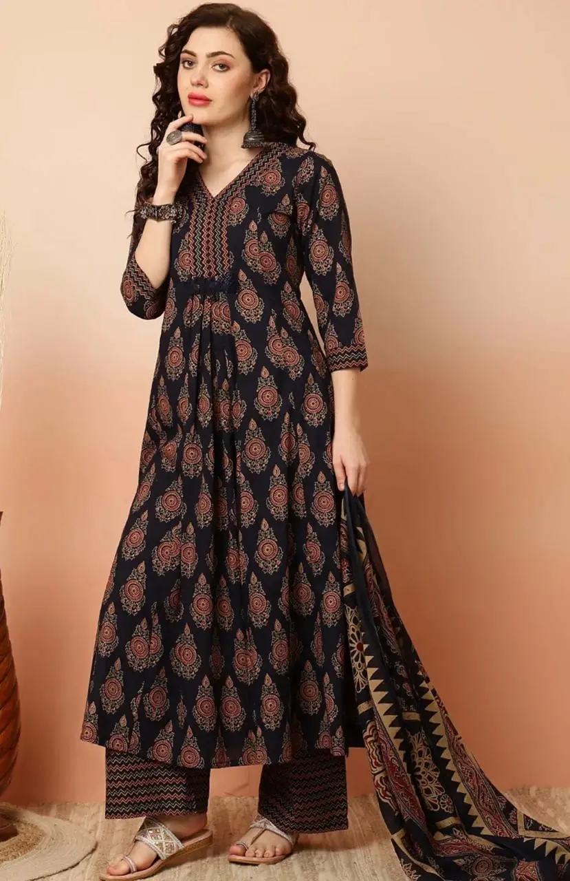 Women’s Printed Anarkali Kurta Pant Set with Dupatta